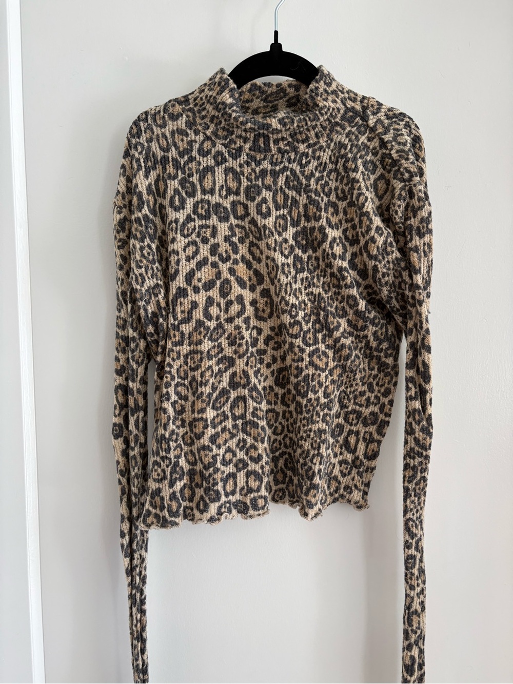 Urban Outfitters Leopard Mock Neck Long Sleeve Top - Beige/Black